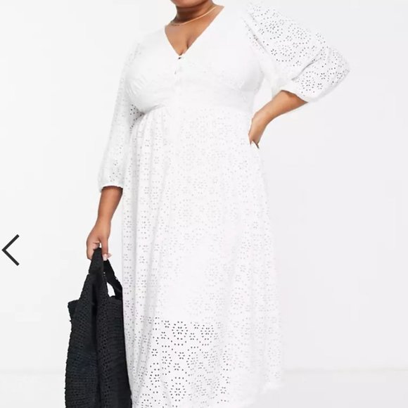 NWT Asos River Island Plus broderie midi smock dress in white - Picture 1 of 3